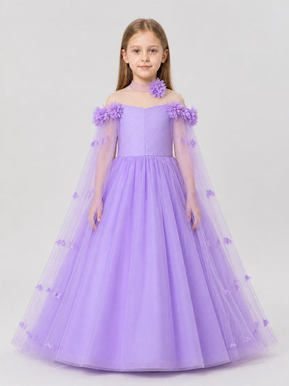 Long Light Purple Princess Dress with Tulle on-model view