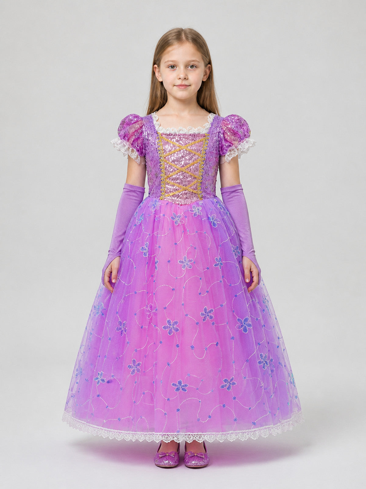 Purple Princess Carnival Dress with Sequins on-model view