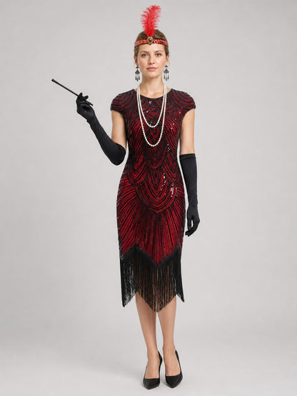1920s Gatsby-Style Fringe Dress Set on-model view
