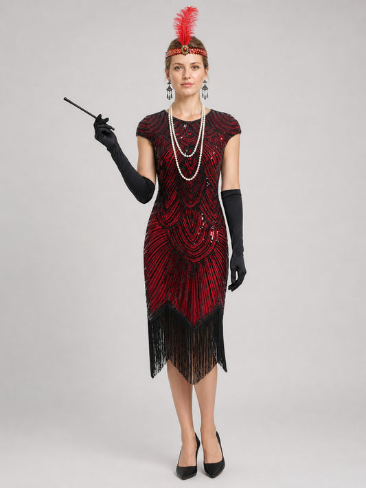 1920s Gatsby-Style Fringe Dress Set on-model view