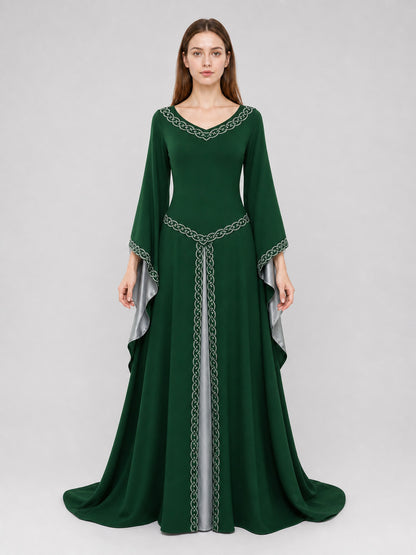 Long Celtic-Style Embroidered Dress front view