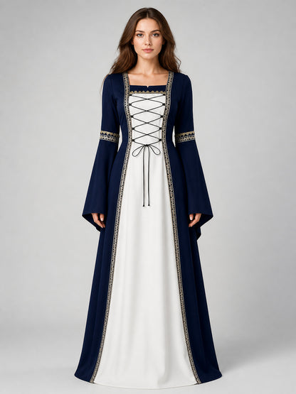 Medieval Dress with Lacing and a Flared Skirt on-model view