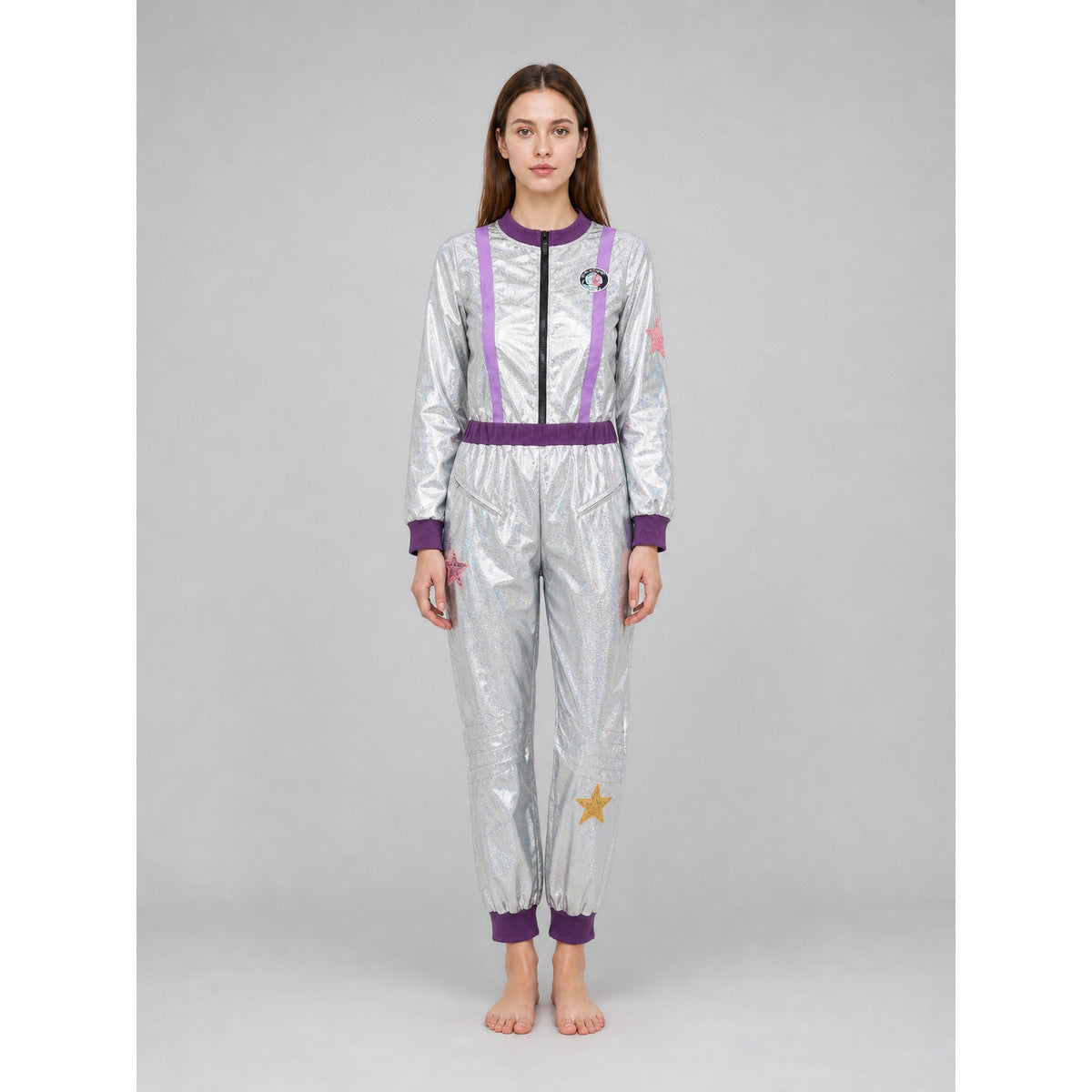Silver Space Jumpsuit with Purple Accents