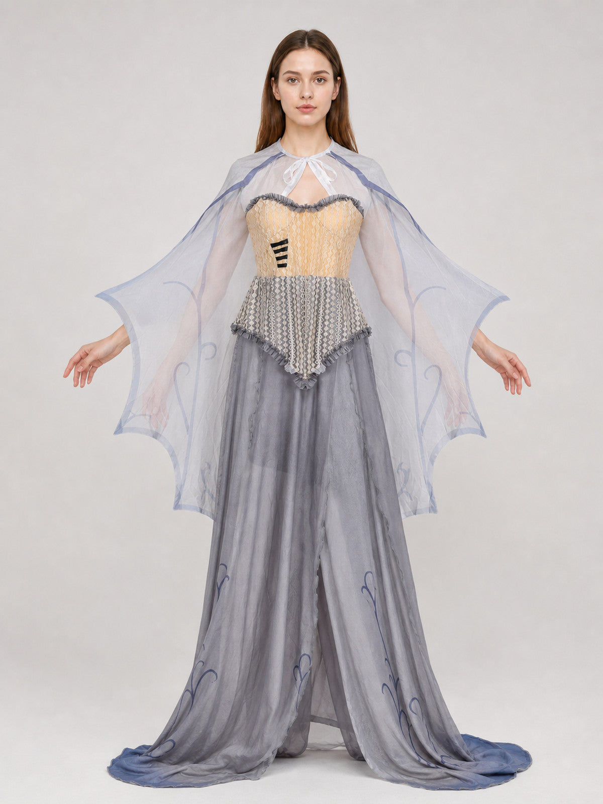 Gothic Vampire Costume with Corset and Cape on-model view