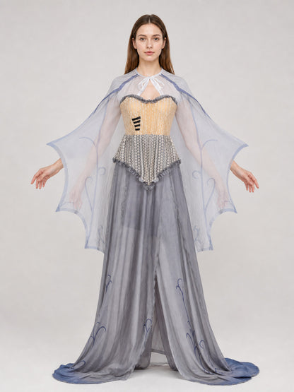 Gothic Vampire Costume with Corset and Cape on-model view
