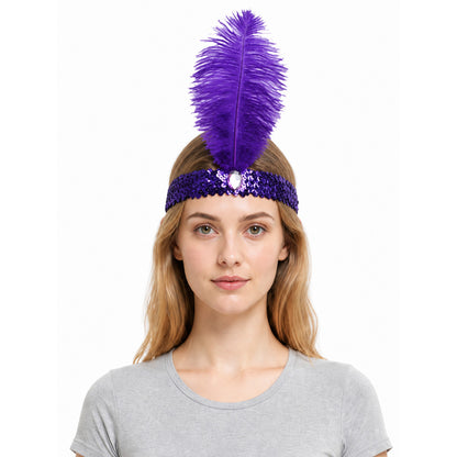Halloween Carnival Headpiece with Purple Feather front view