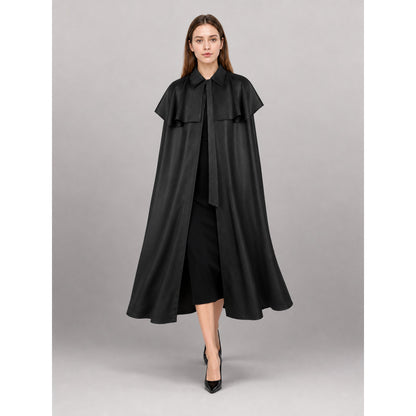 Black Dress with Cape and Short Sleeves front view