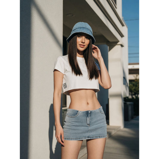 Women's Set: Denim Skirt, Crop Top, and Bucket Hat