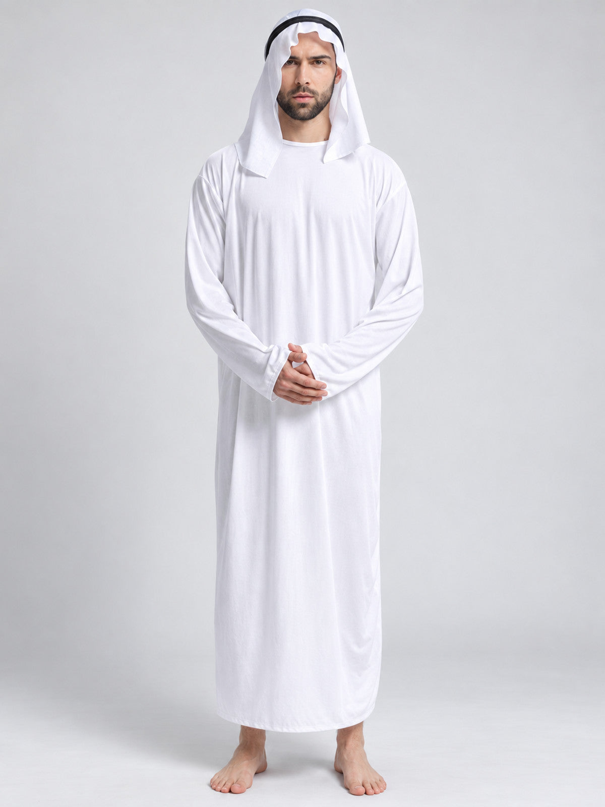 White Arabian-Style Costume with Headpiece on-model view
