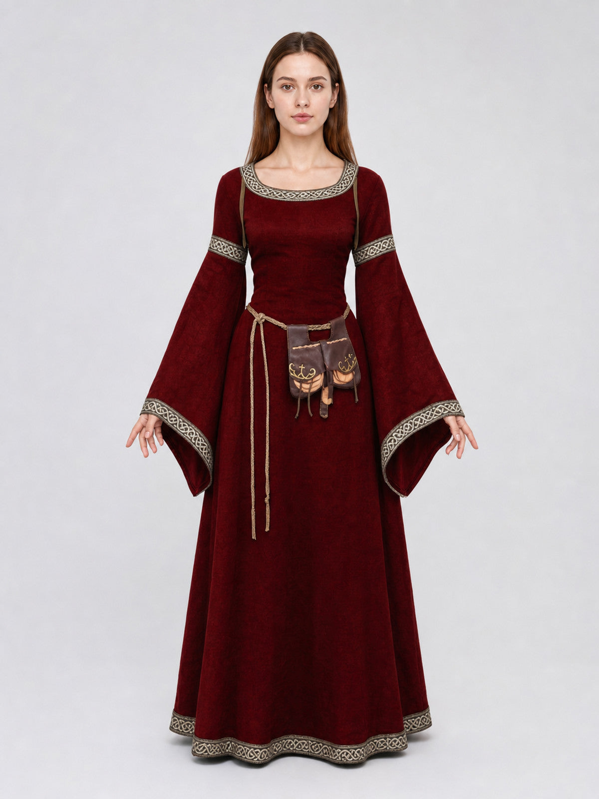 Medieval Renaissance-style dress with sleeves front view