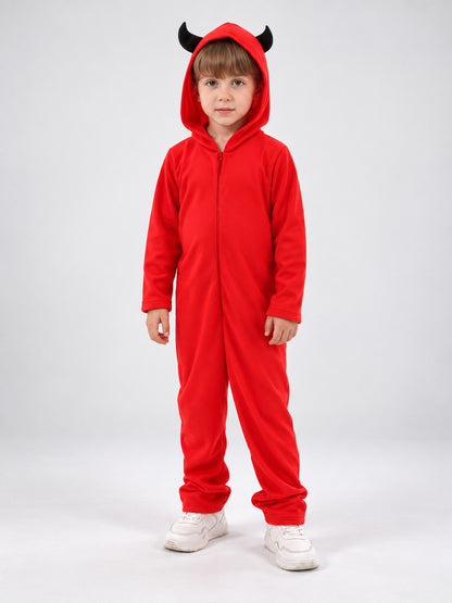 Red Kids' Carnival Costume with Hood and Horns