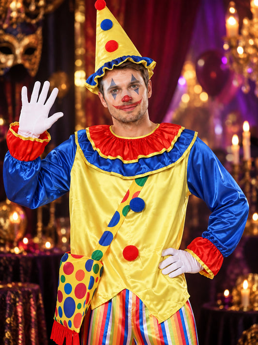 Adult Clown Costume: Yellow Top, Pants, Hat
