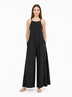 Black Sleeveless Bib Overalls, Wide-Leg Loose-Fit Trousers with Slim Shoulder