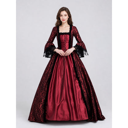 Renaissance-Style Dress with Lace and Long Sleeves on-model view