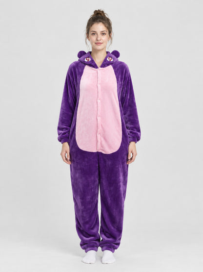 Purple Pajama Jumpsuit with Pink Insert and Ears