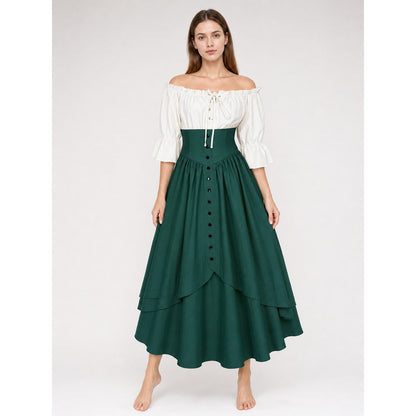 Vintage dress with a full skirt, ruffles, and sleeves
