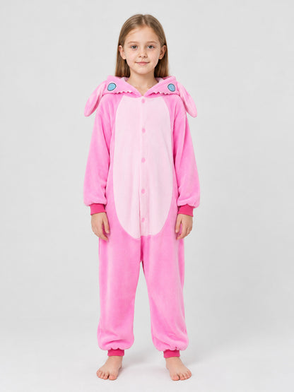 Pink Plush Hooded Pajama Jumpsuit with Ears