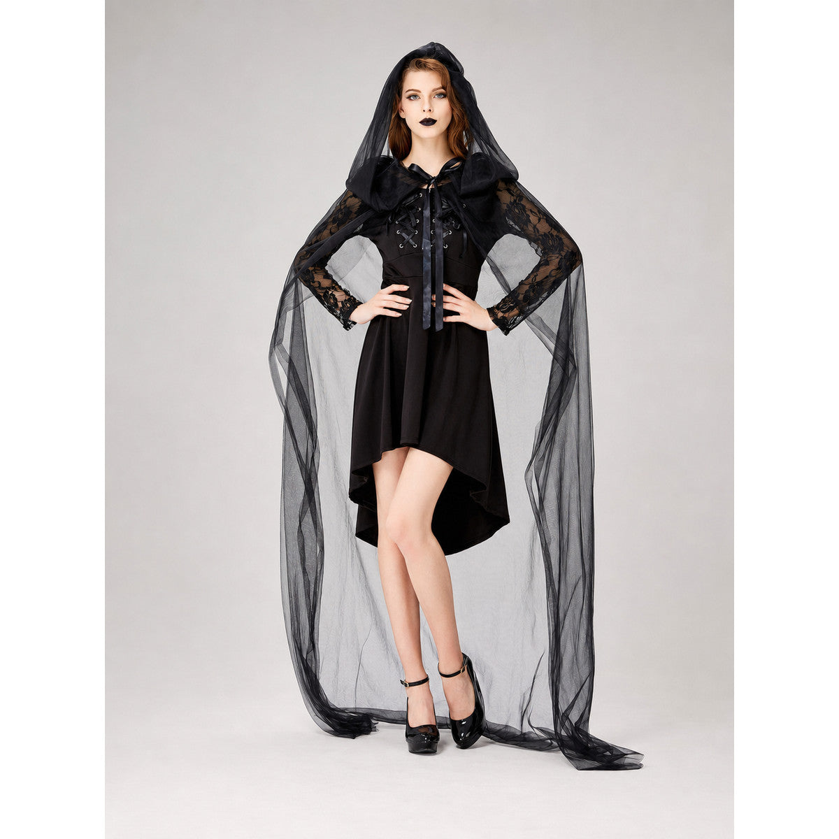 Gothic Costume with Hood and Black Cape