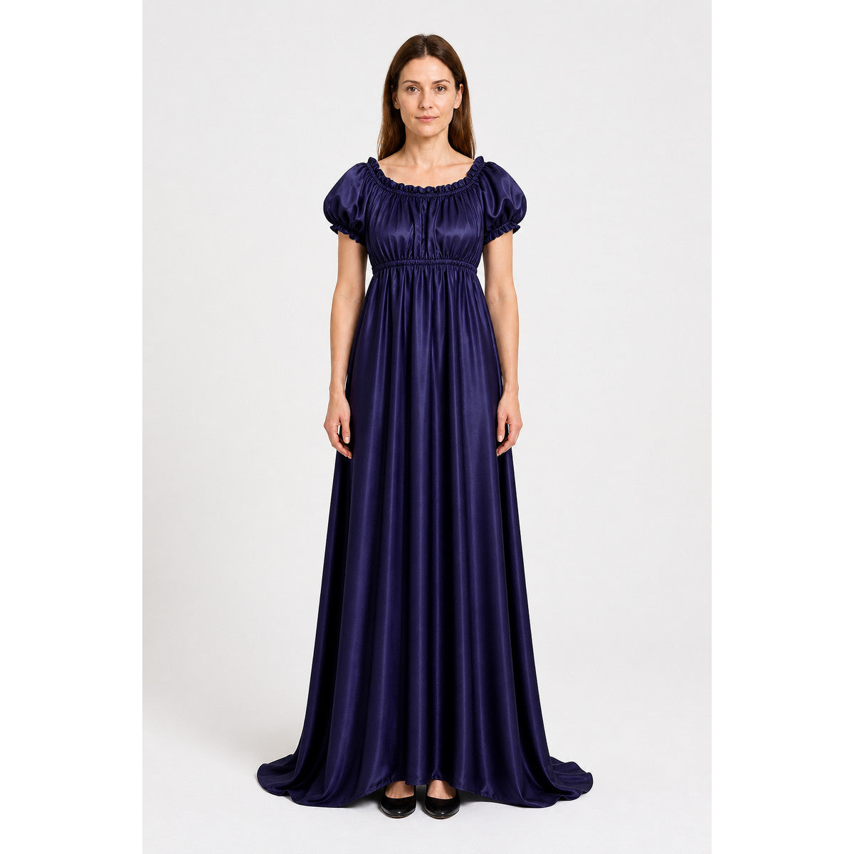 Retro Bridgerton-Style Dress, Dark Blue, Long main product view