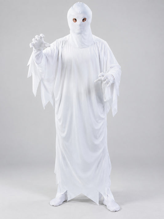 White Ghost Costume with Hood and Eye Cutouts