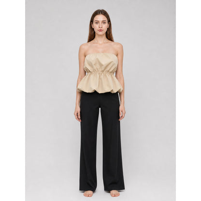 Strapless Peplum Bustier Top, Beige