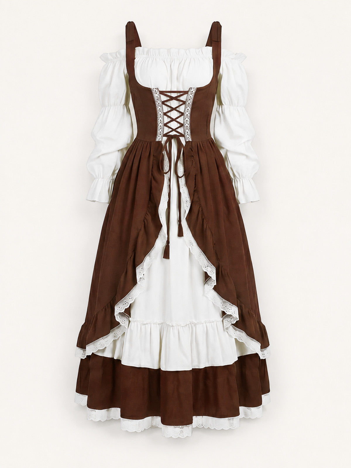 Victorian Dress with Lace-Up Detail and Puff Sleeves main product view