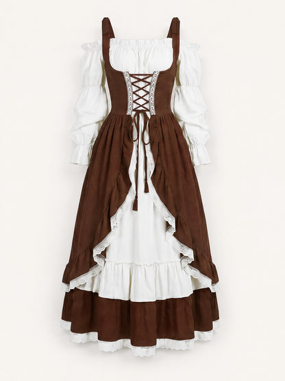 Victorian Dress with Lace-Up Detail and Puff Sleeves main product view