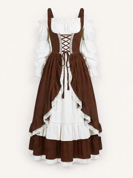 Victorian Dress with Lace-Up Detail and Puff Sleeves main product view