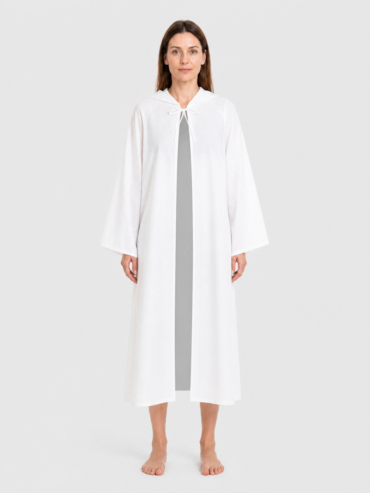 White Hooded Robe with a Star Wars Theme for Cosplay on-model view
