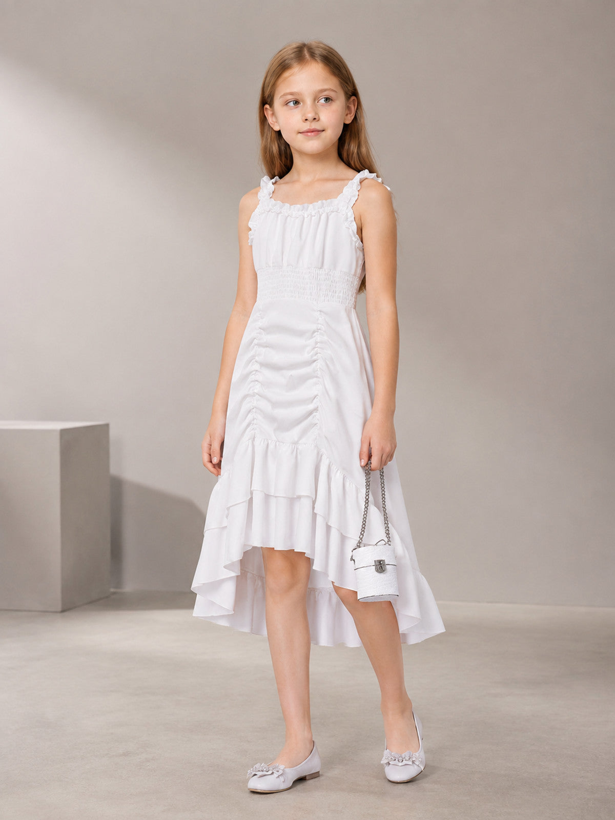 Medieval Ruffle-Trimmed Midi Dress with Straps main product view