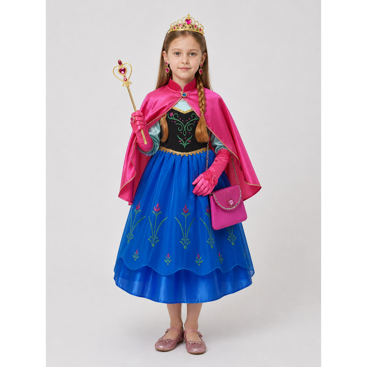 Children's princess costume with cape and accessories on-model view