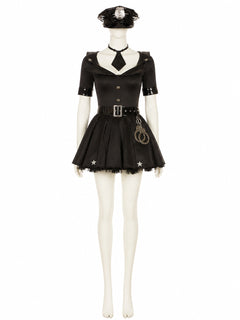Women's Sexy Police Officer Costume Dress, Short Star Print with Hat and Belt