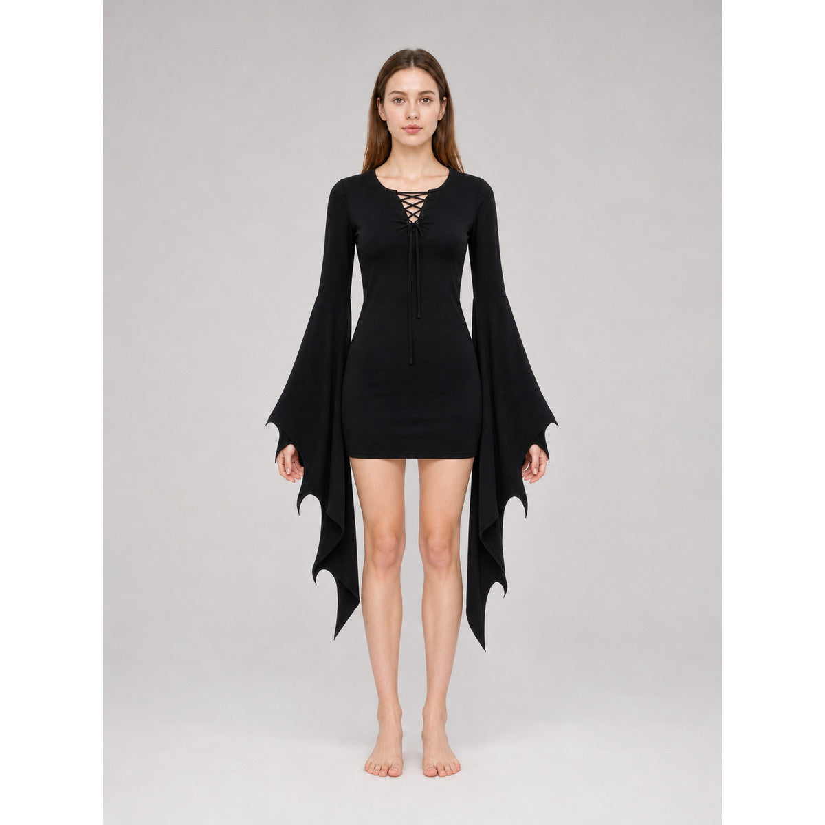 Gothic Dress with Sleeves and Lacing for Cosplay