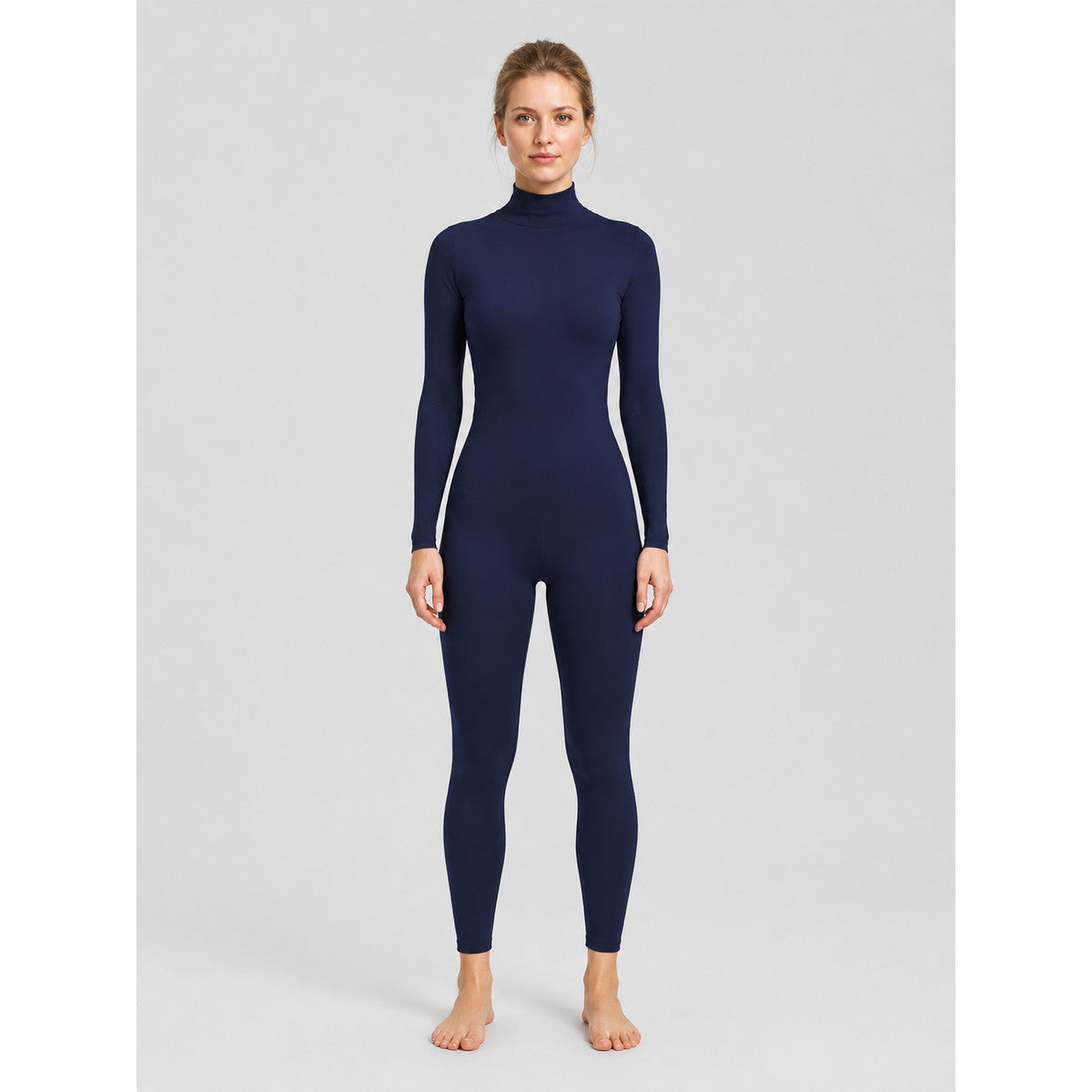 Dark Blue Close-Fitting Zentai Jumpsuit with a High Collar