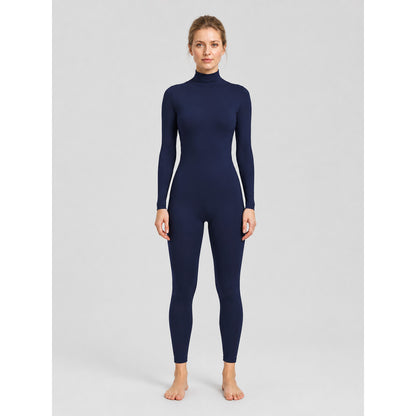 Dark Blue Close-Fitting Zentai Jumpsuit with a High Collar