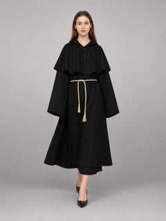 Black Carnival Cloak with a Pointed Hood
