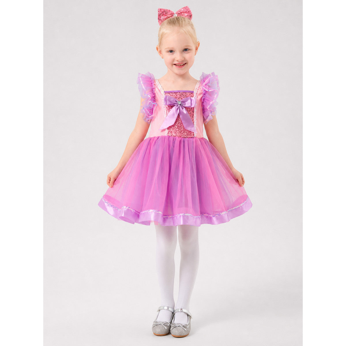 Pink and Purple Tutu Skirt with Bow and Sequins