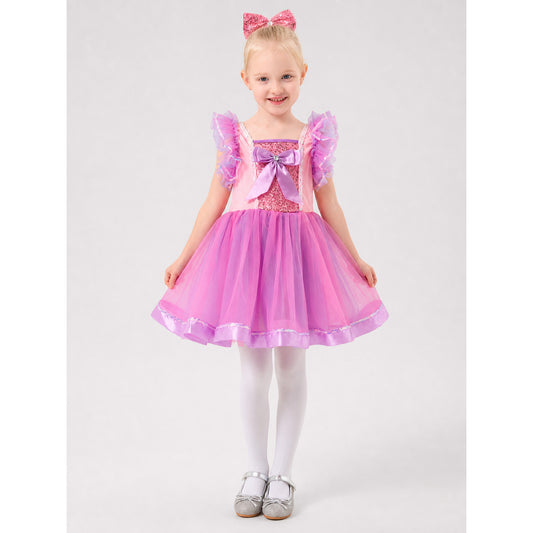 Pink and Purple Tutu Skirt with Bow and Sequins