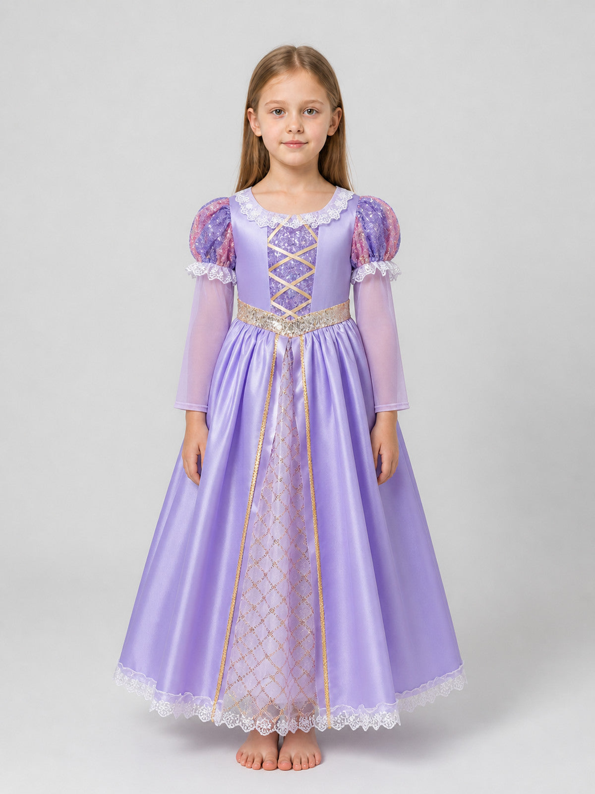 Purple Princess Dress for Cosplay, Sequins, Lace on-model view