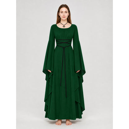 Long Dress with Sleeves and Waist Lacing