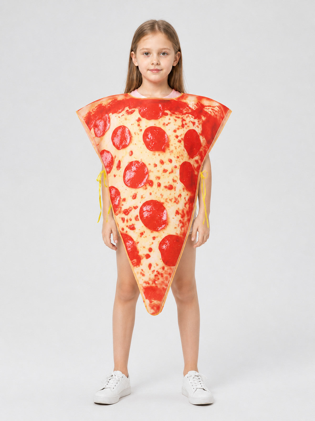 Triangular Pizza Cosplay Costume with Ties on-model view