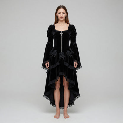 Gothic Cosplay Dress with Lace and Zipper