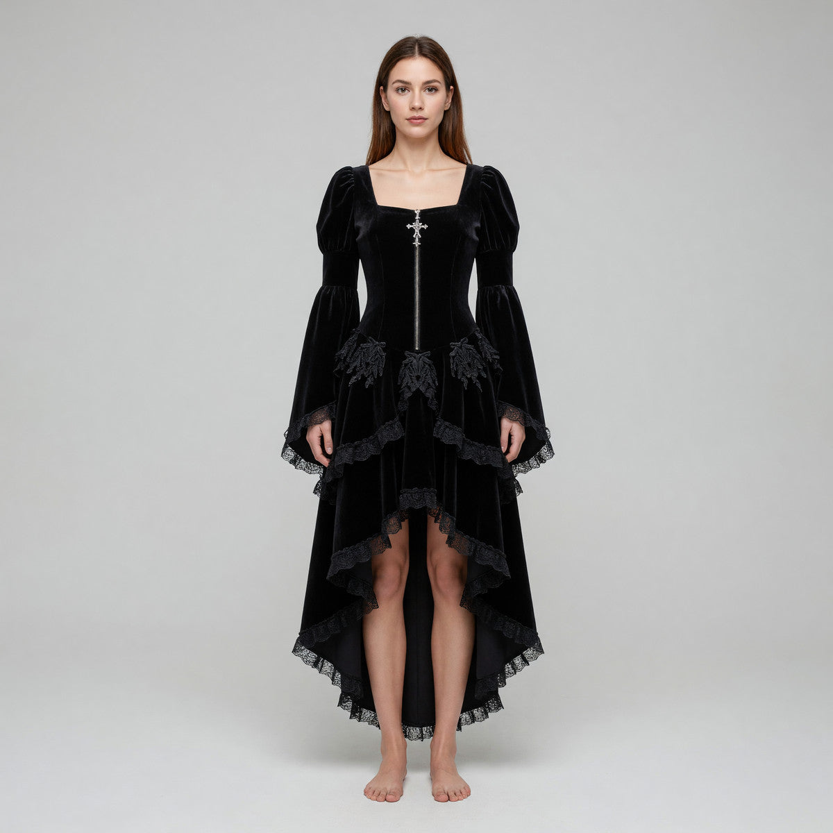 Gothic Cosplay Dress with Lace and Zipper