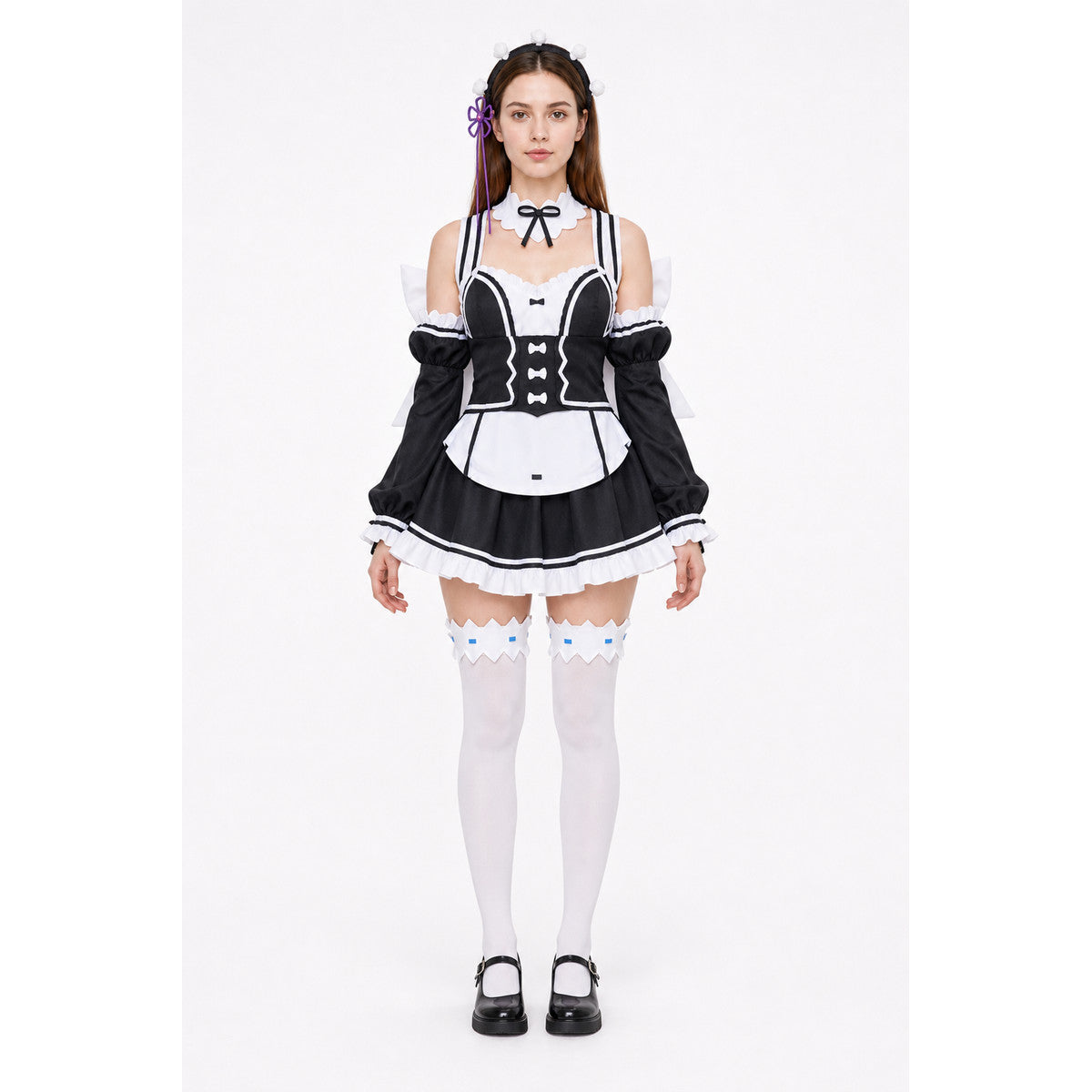 Ram Cosplay Costume with Accessories, Black and White