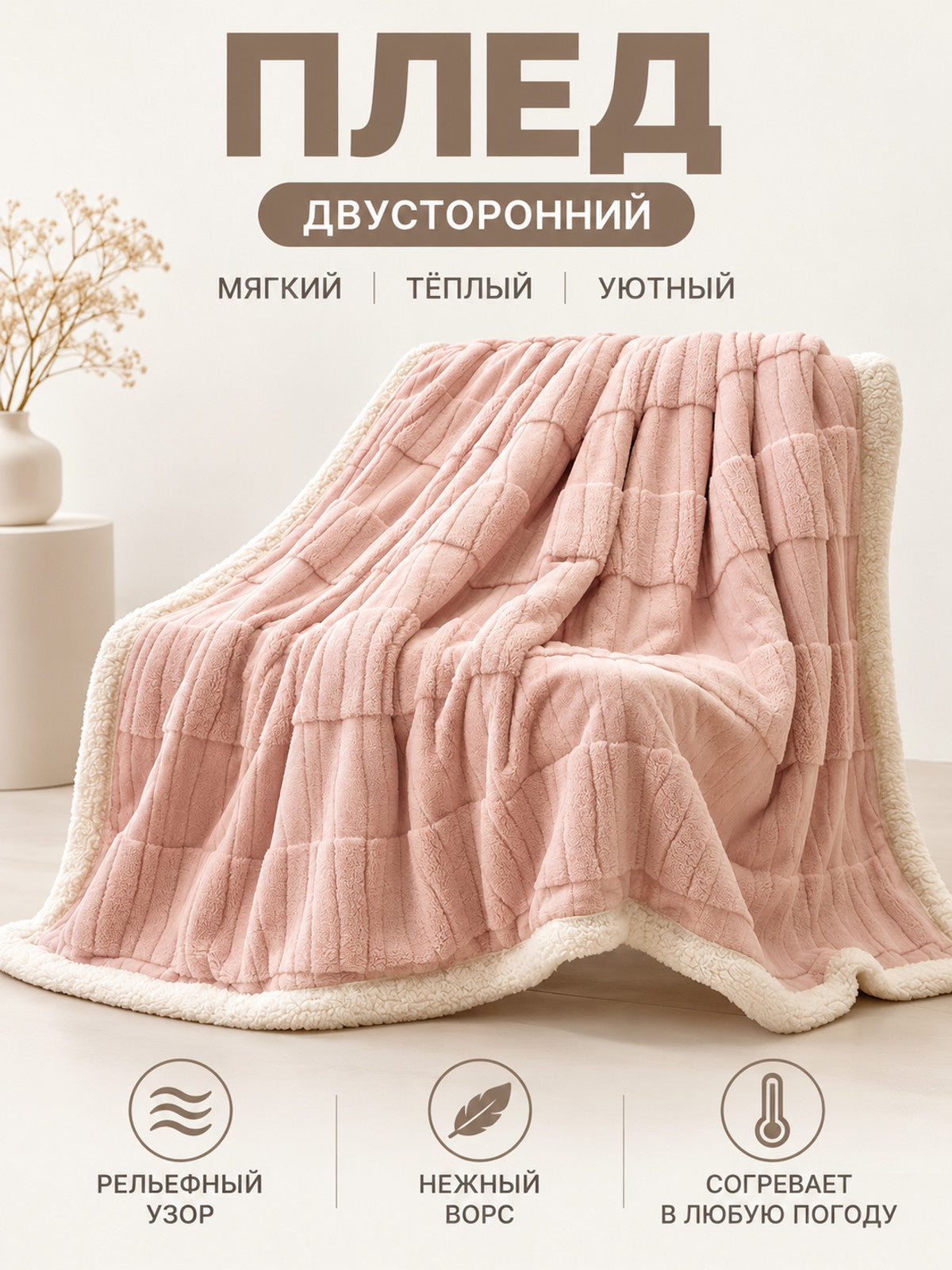 Thickened Reversible Blanket Soft Pink Velvet