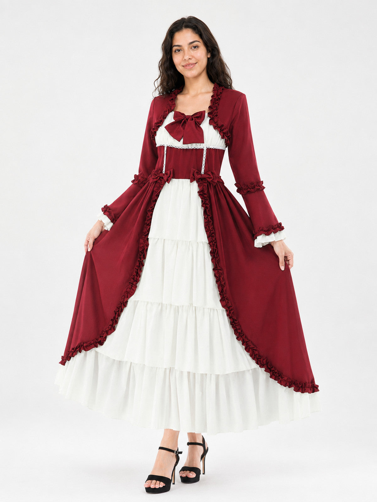 Women's dirndl dress with ruffles and bows main product view