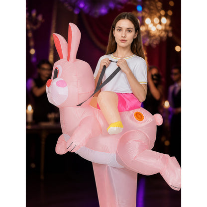 Children's Pink Inflatable Rabbit Halloween Costume on-model view