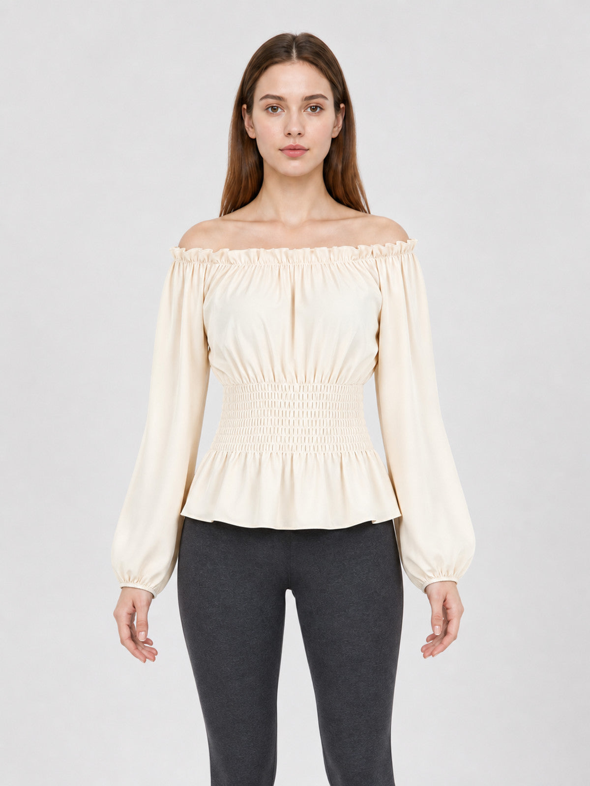Off-the-Shoulder Blouse with Puff Sleeves front view