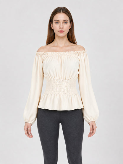 Off-the-Shoulder Blouse with Puff Sleeves front view