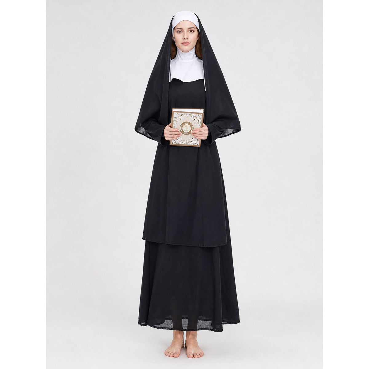 This nun costume is designed for an expressive themed look and is suitable for on-model view